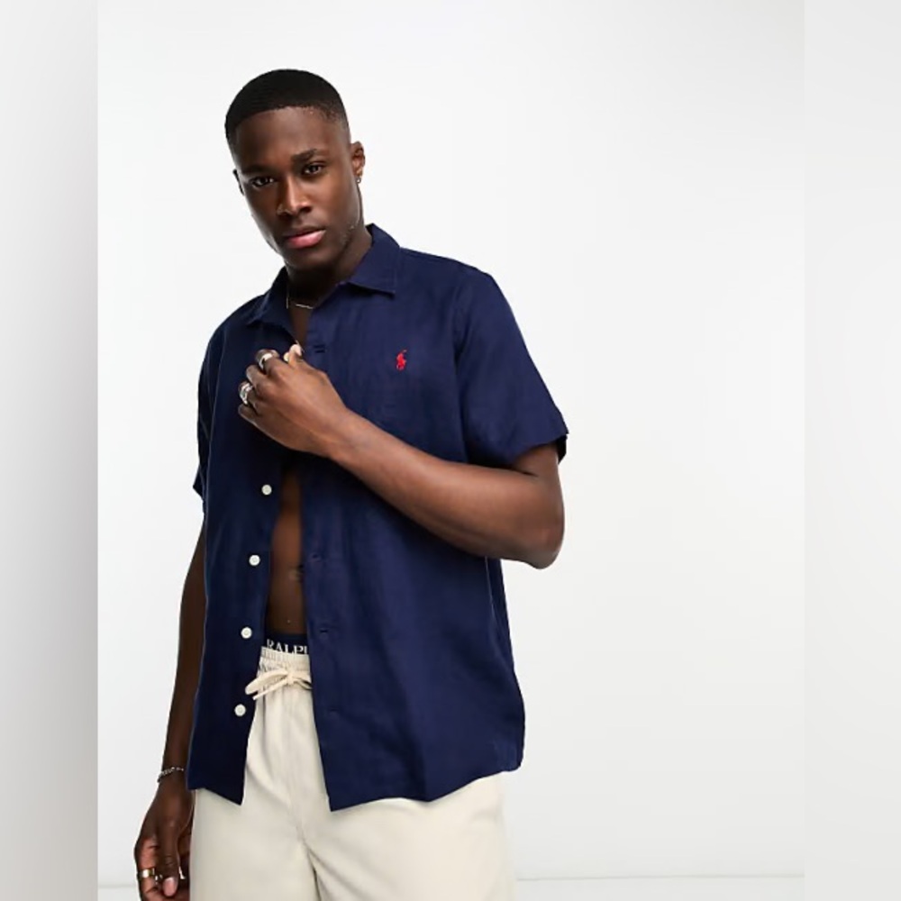 Ralph Lauren Navy Blue Blake Casual Button Down Shirt - Large